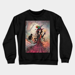 October Flame Witch Cat Halloween Fantasy Art Crewneck Sweatshirt